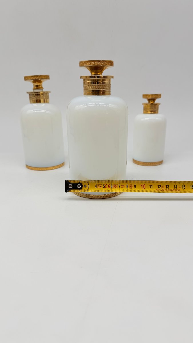 Set de trois flacons de parfum  en opaline irisée « bulle de savon », France, XXe siècle-photo-4