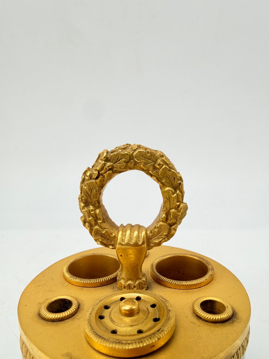 Encrier de bureau en opaline bleu cobalt et bronze doré, époque Charles X, vers 1830-photo-4