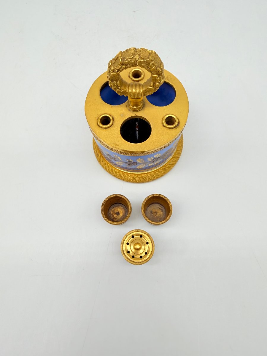 Encrier de bureau en opaline bleu cobalt et bronze doré, époque Charles X, vers 1830-photo-3