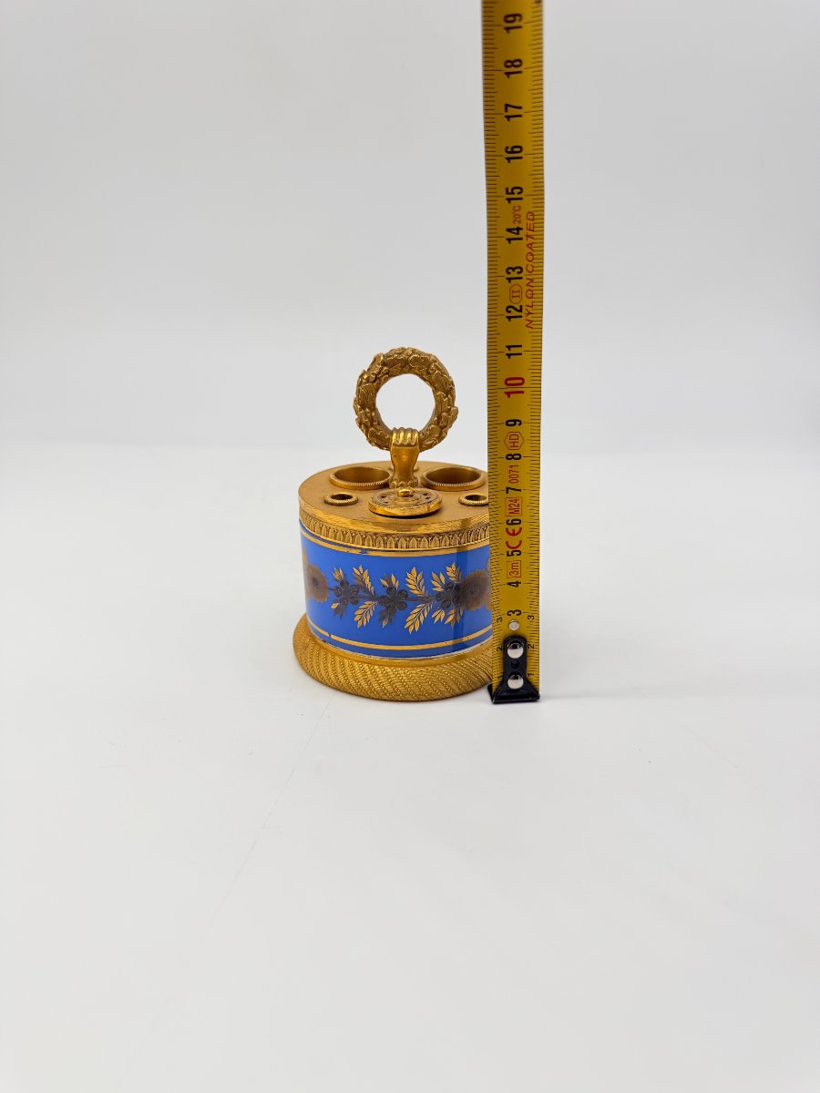 Encrier de bureau en opaline bleu cobalt et bronze doré, époque Charles X, vers 1830-photo-5