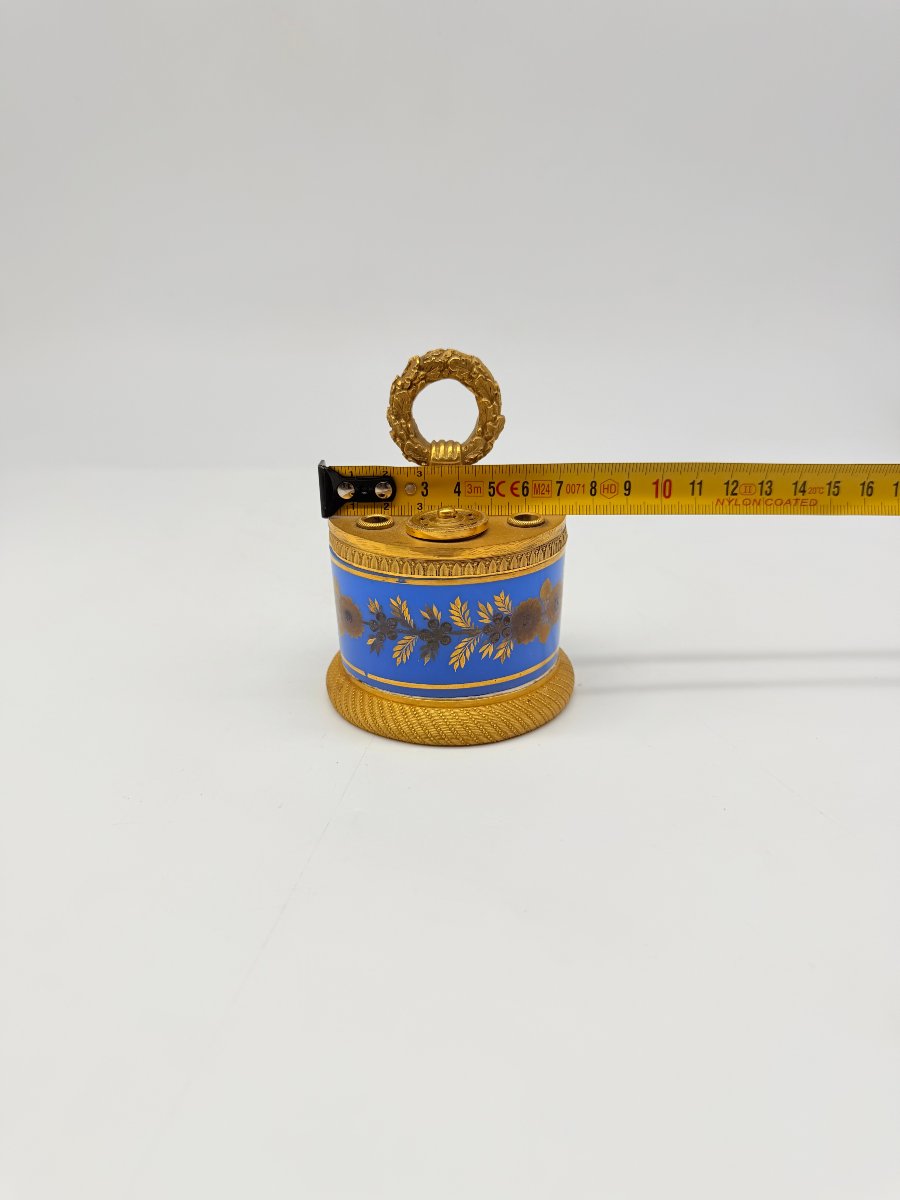 Encrier de bureau en opaline bleu cobalt et bronze doré, époque Charles X, vers 1830-photo-6