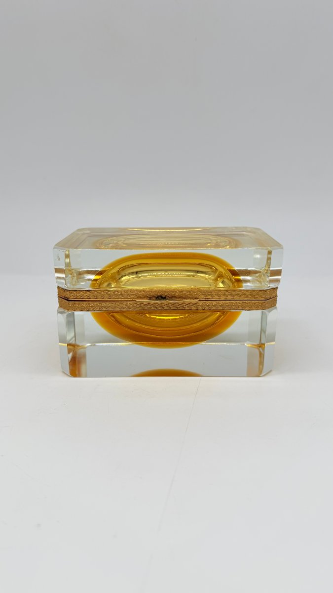 Murano Blown And Cut Glass Box With Amber Interior, Italy, 20th Century-photo-2