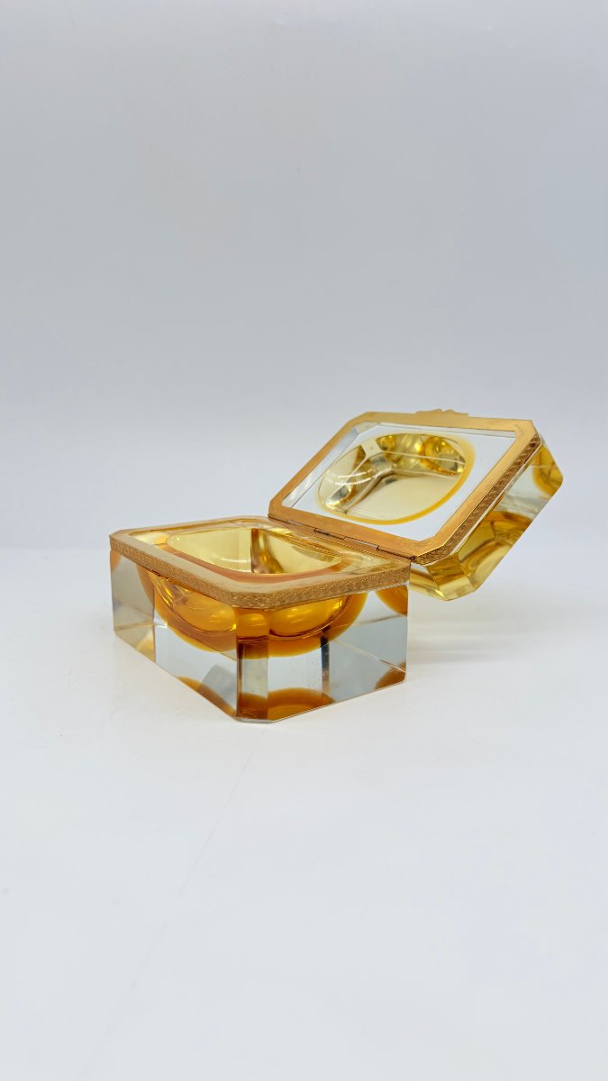 Murano Blown And Cut Glass Box With Amber Interior, Italy, 20th Century-photo-3