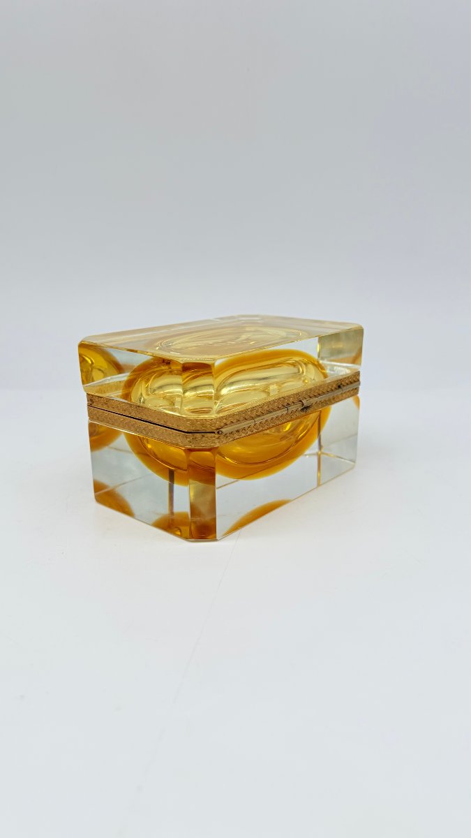 Murano Blown And Cut Glass Box With Amber Interior, Italy, 20th Century-photo-4