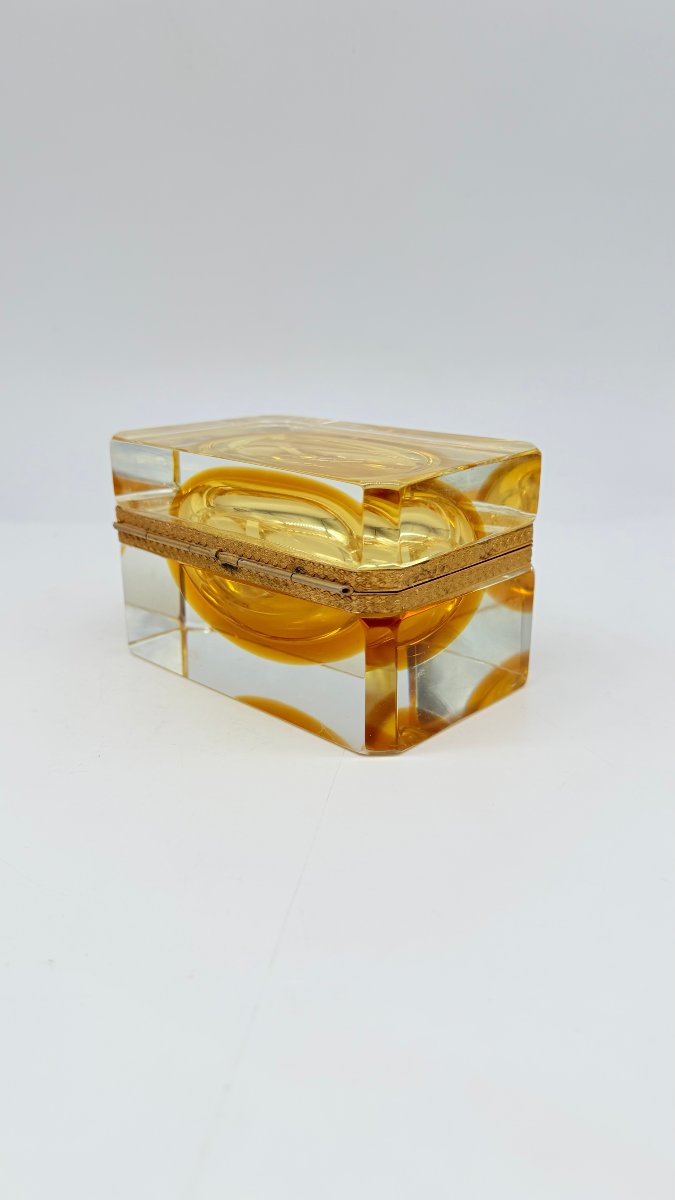 Murano Blown And Cut Glass Box With Amber Interior, Italy, 20th Century-photo-2
