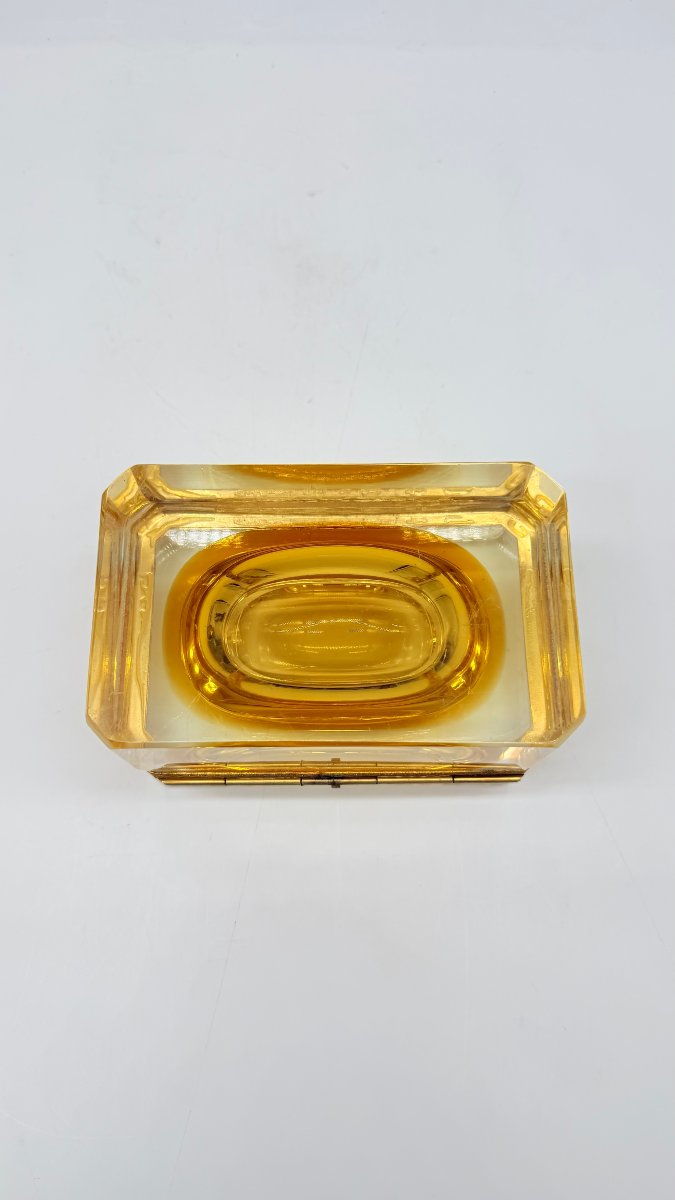 Murano Blown And Cut Glass Box With Amber Interior, Italy, 20th Century-photo-5