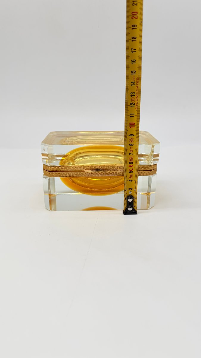 Murano Blown And Cut Glass Box With Amber Interior, Italy, 20th Century-photo-6