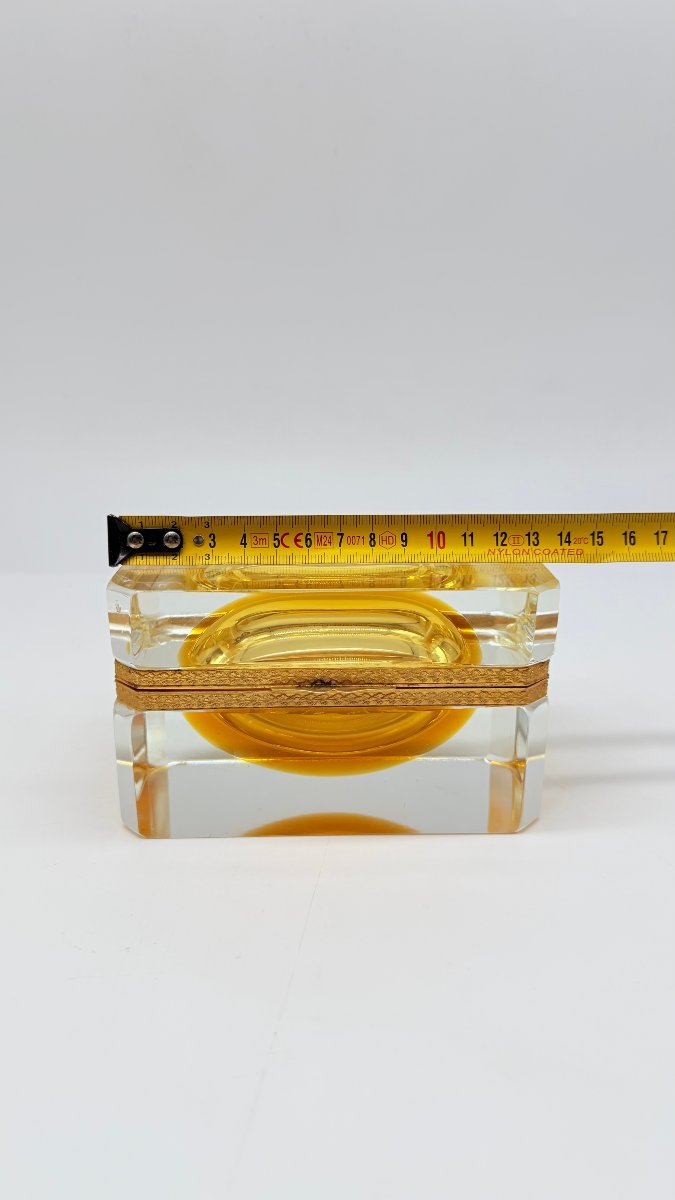Murano Blown And Cut Glass Box With Amber Interior, Italy, 20th Century-photo-7