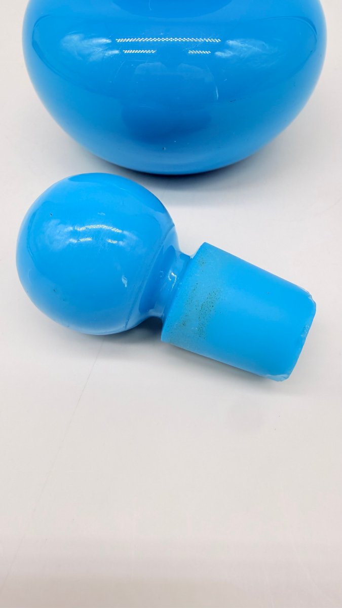 Flacon à parfum globulaire  en opaline bleu turquoise, France, époque Napoléon III-photo-3