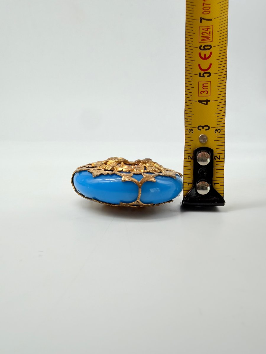 Rare Turquoise Blue Opaline Pocket Scent Bottle With Gilt Cage Mount, Napoleon III Period-photo-5