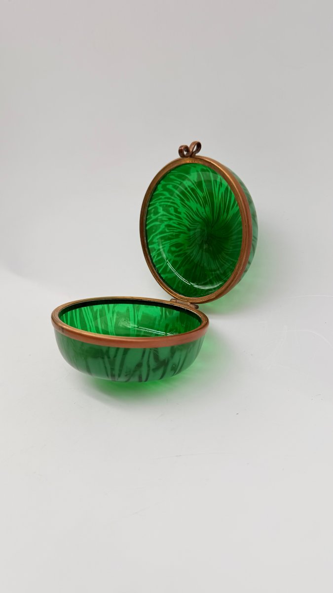 Boîte circulaire en verre de Murano vert jaspé, Italie, XXe siècle-photo-4