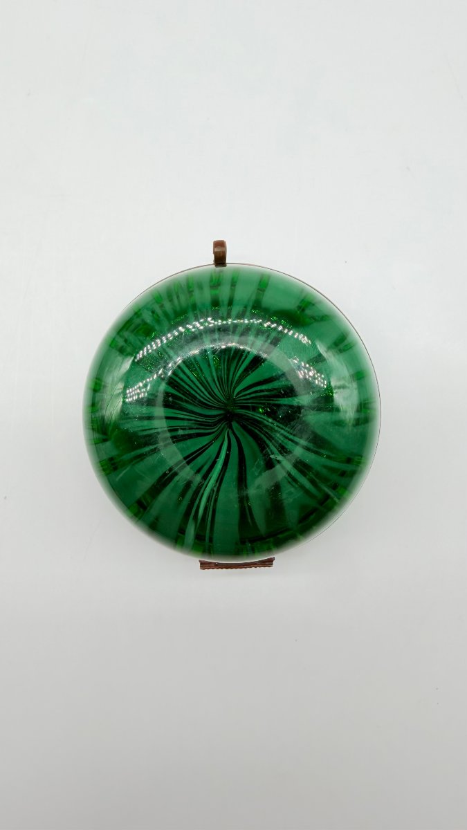 Boîte circulaire en verre de Murano vert jaspé, Italie, XXe siècle-photo-2