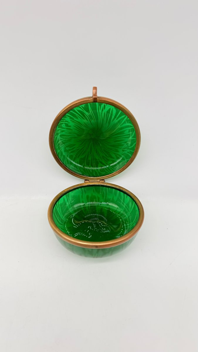 Boîte circulaire en verre de Murano vert jaspé, Italie, XXe siècle-photo-5