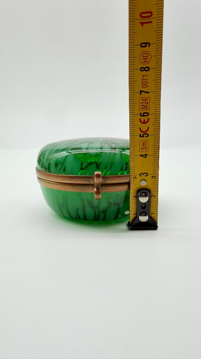 Boîte circulaire en verre de Murano vert jaspé, Italie, XXe siècle-photo-6