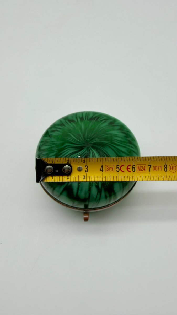 Boîte circulaire en verre de Murano vert jaspé, Italie, XXe siècle-photo-7