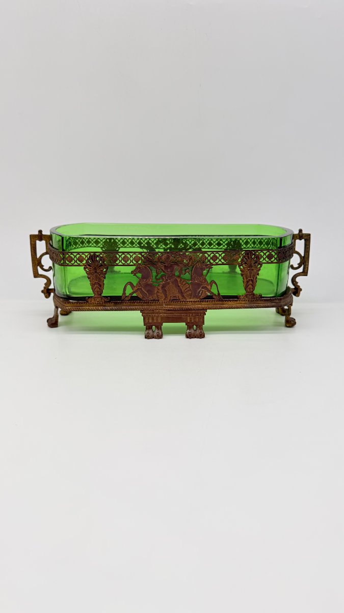 Napoleon III Green Glass Jardinière With Neo-classical Bronze Mount-photo-2