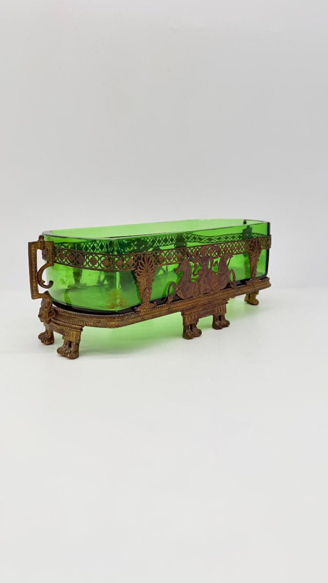 Napoleon III Green Glass Jardinière With Neo-classical Bronze Mount-photo-4