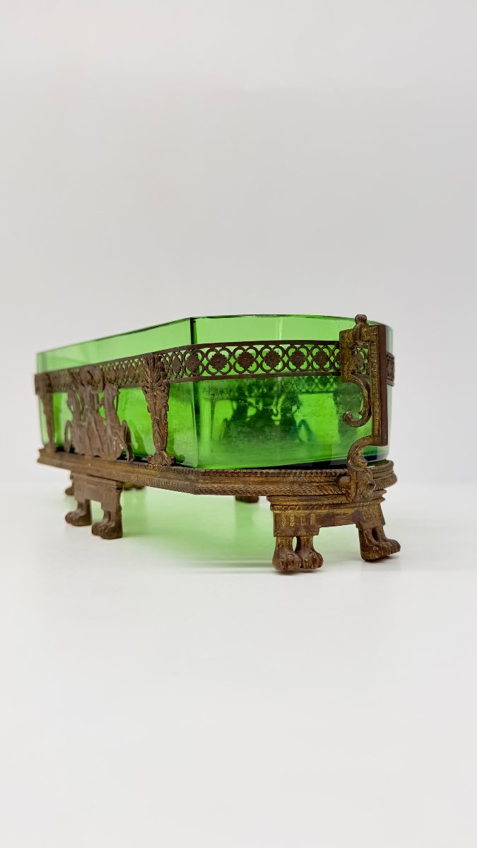 Napoleon III Green Glass Jardinière With Neo-classical Bronze Mount-photo-3
