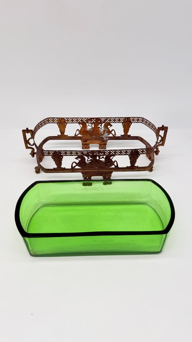 Napoleon III Green Glass Jardinière With Neo-classical Bronze Mount-photo-5