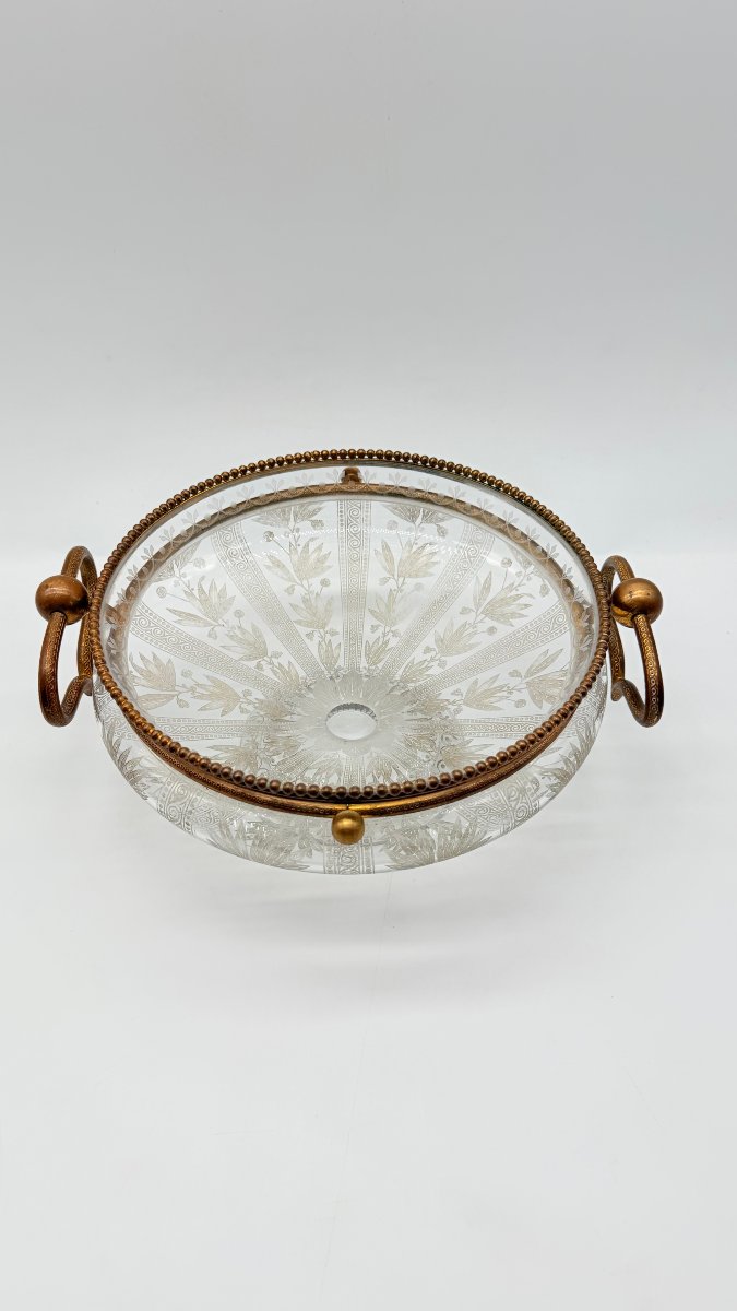 Baccarat,  Engraved Crystal Centerpiece With Gilt Bronze Mount, Late 19th Century-photo-4