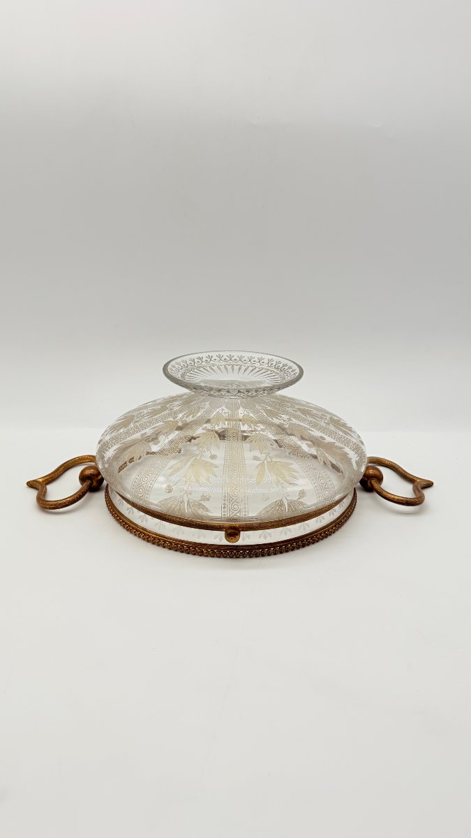 Baccarat,  Engraved Crystal Centerpiece With Gilt Bronze Mount, Late 19th Century-photo-3