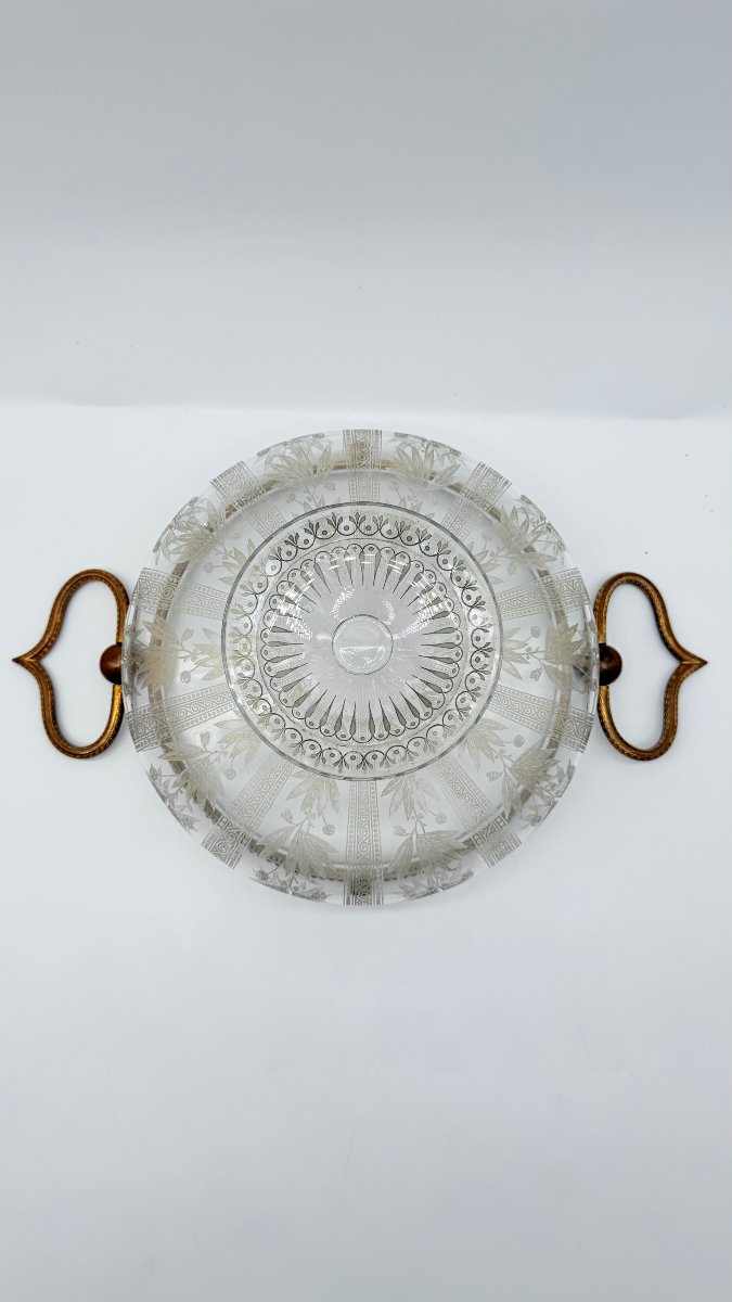 Baccarat,  Engraved Crystal Centerpiece With Gilt Bronze Mount, Late 19th Century-photo-4
