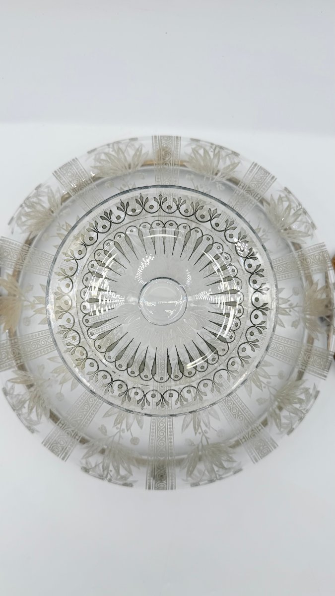 Baccarat,  Engraved Crystal Centerpiece With Gilt Bronze Mount, Late 19th Century-photo-5