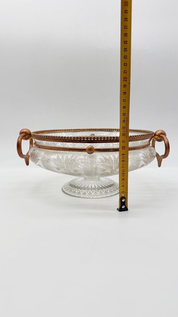Baccarat,  Engraved Crystal Centerpiece With Gilt Bronze Mount, Late 19th Century-photo-8