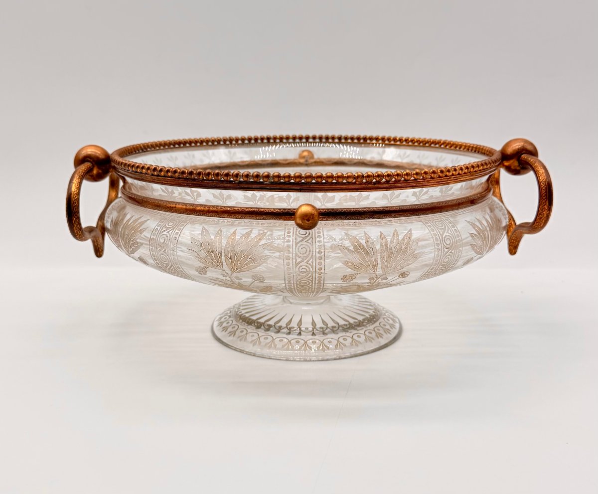 Baccarat,  Engraved Crystal Centerpiece With Gilt Bronze Mount, Late 19th Century