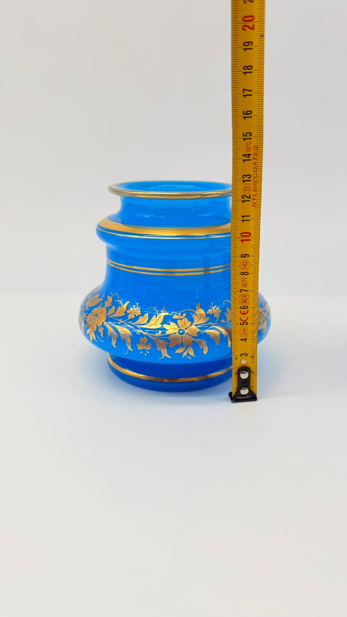 Rare Turquoise Blue Opaline Sponge Pot With Gold Enamel Decoration, Circa 1850-photo-6