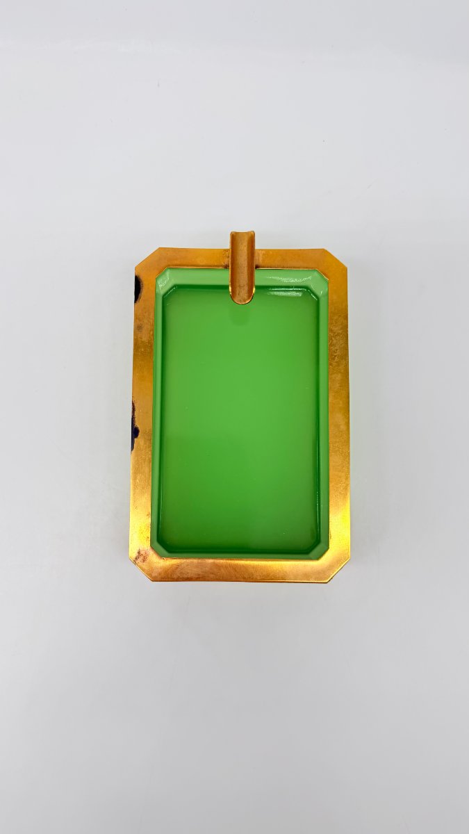 Cendrier de table en opaline vert chrysoprase et bronze doré, Charles X / Louis-Philippe #2-photo-4