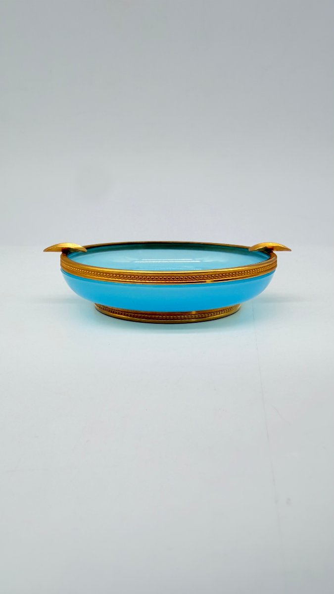  Cendrier en opaline bleue et bronze doré, époque Napoléon III-photo-2