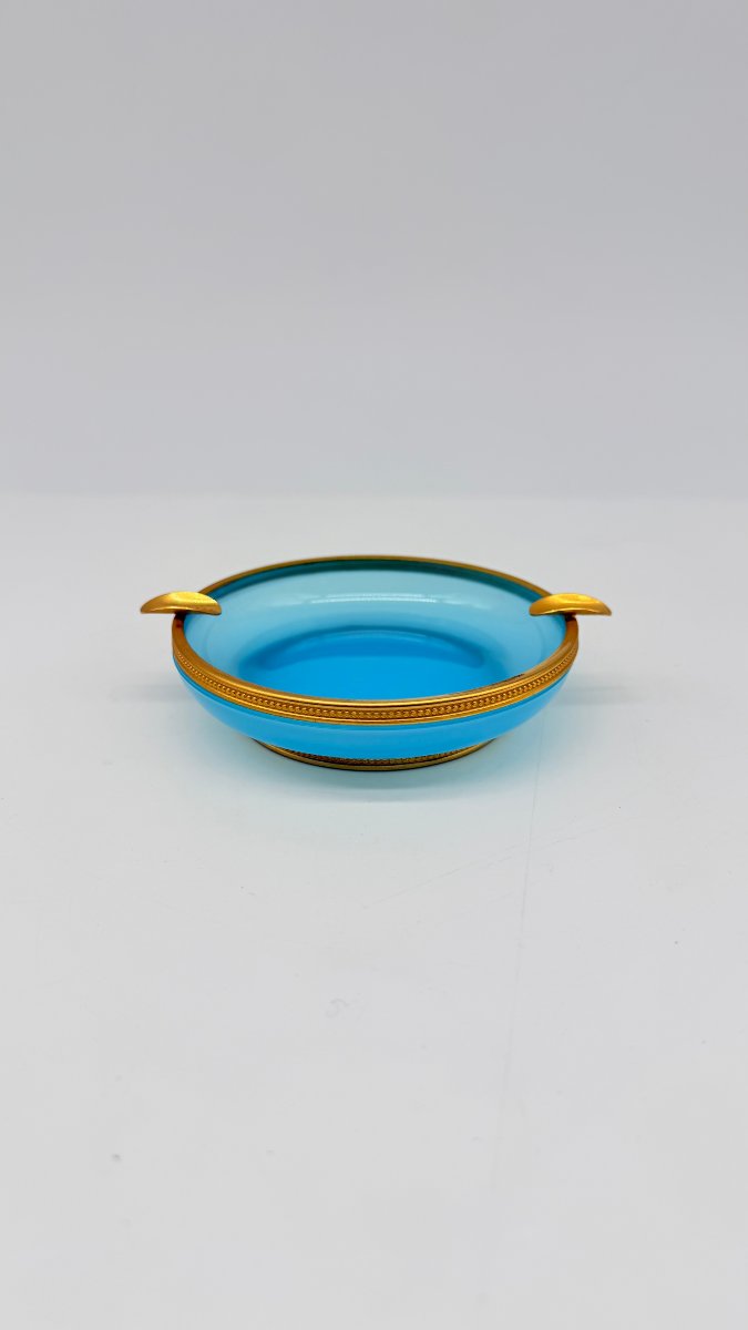  Cendrier en opaline bleue et bronze doré, époque Napoléon III-photo-3