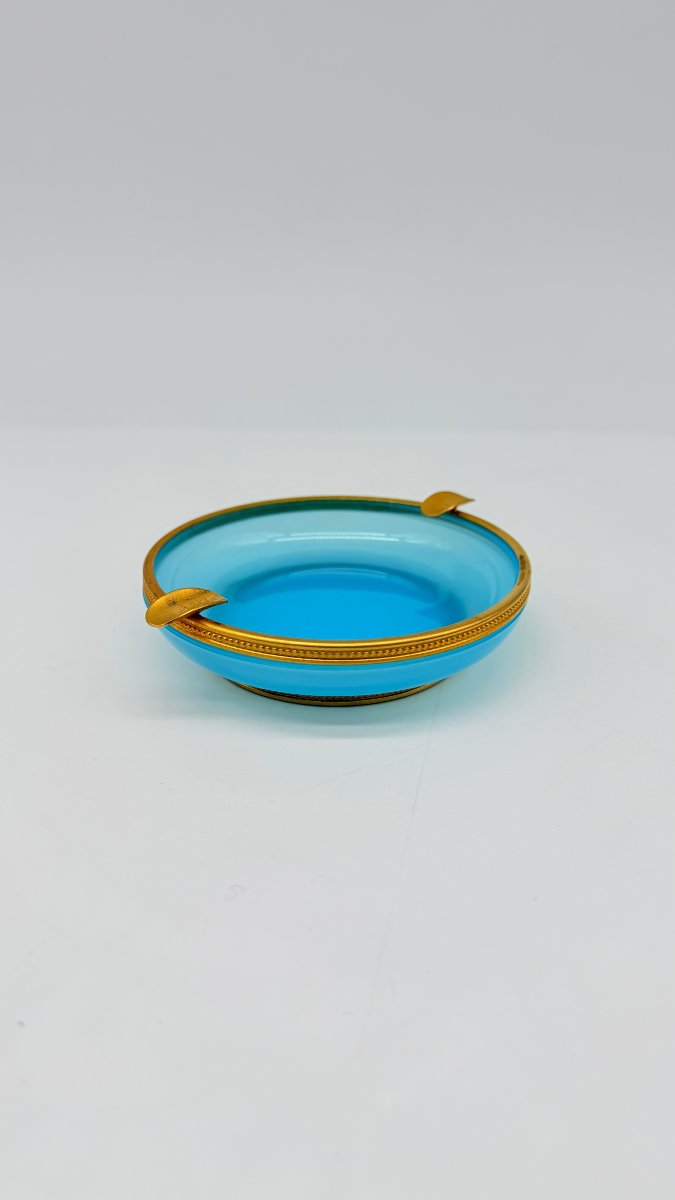  Cendrier en opaline bleue et bronze doré, époque Napoléon III-photo-4