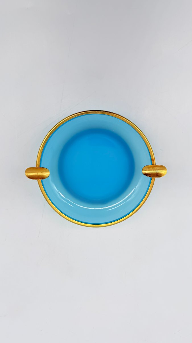  Cendrier en opaline bleue et bronze doré, époque Napoléon III-photo-1