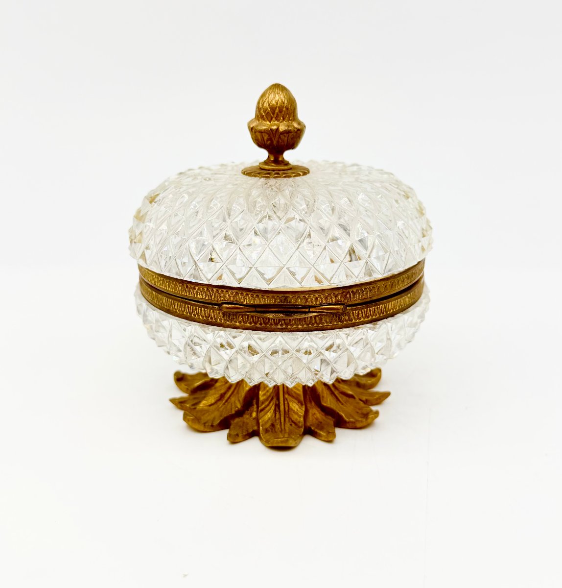 Cut Crystal And Gilt Bronze Covered Box On Pedestal, Charles X Period-photo-2