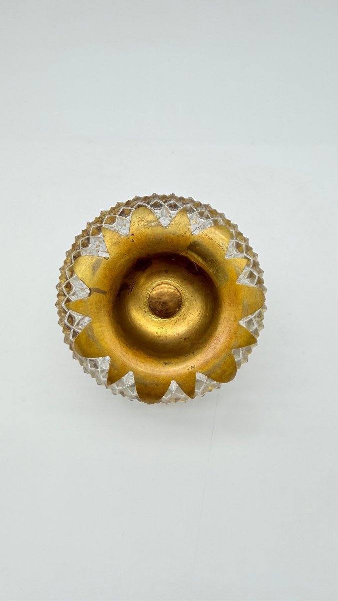 Cut Crystal And Gilt Bronze Covered Box On Pedestal, Charles X Period-photo-4