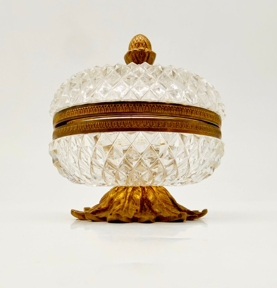 Cut Crystal And Gilt Bronze Covered Box On Pedestal, Charles X Period-photo-4