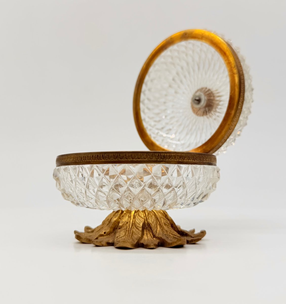 Cut Crystal And Gilt Bronze Covered Box On Pedestal, Charles X Period-photo-5