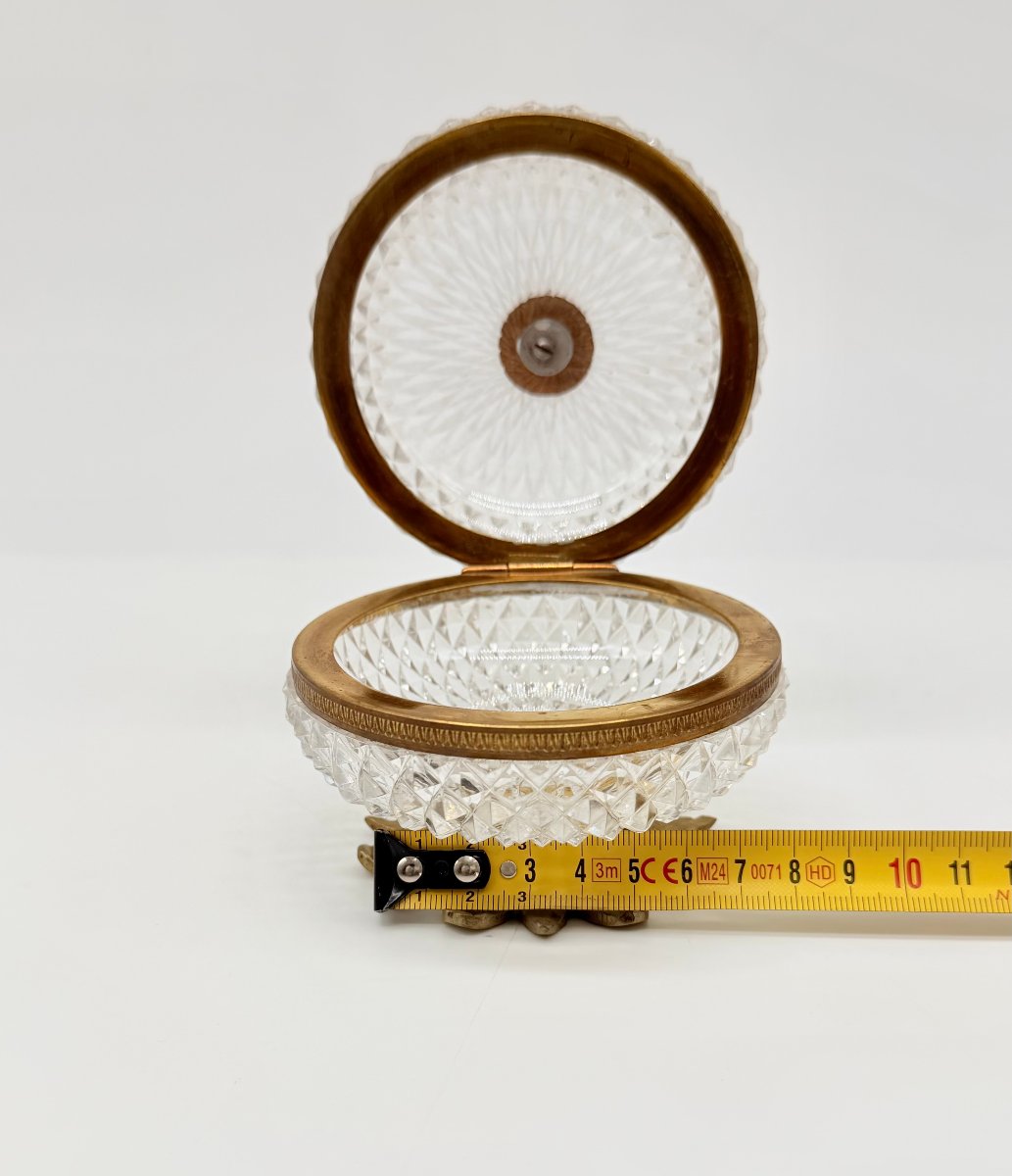 Cut Crystal And Gilt Bronze Covered Box On Pedestal, Charles X Period-photo-6