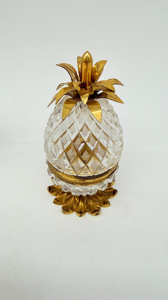  Paire de boîtes couvertes formant ananas en cristal taillé et bronze doré, époque Charles X-photo-3
