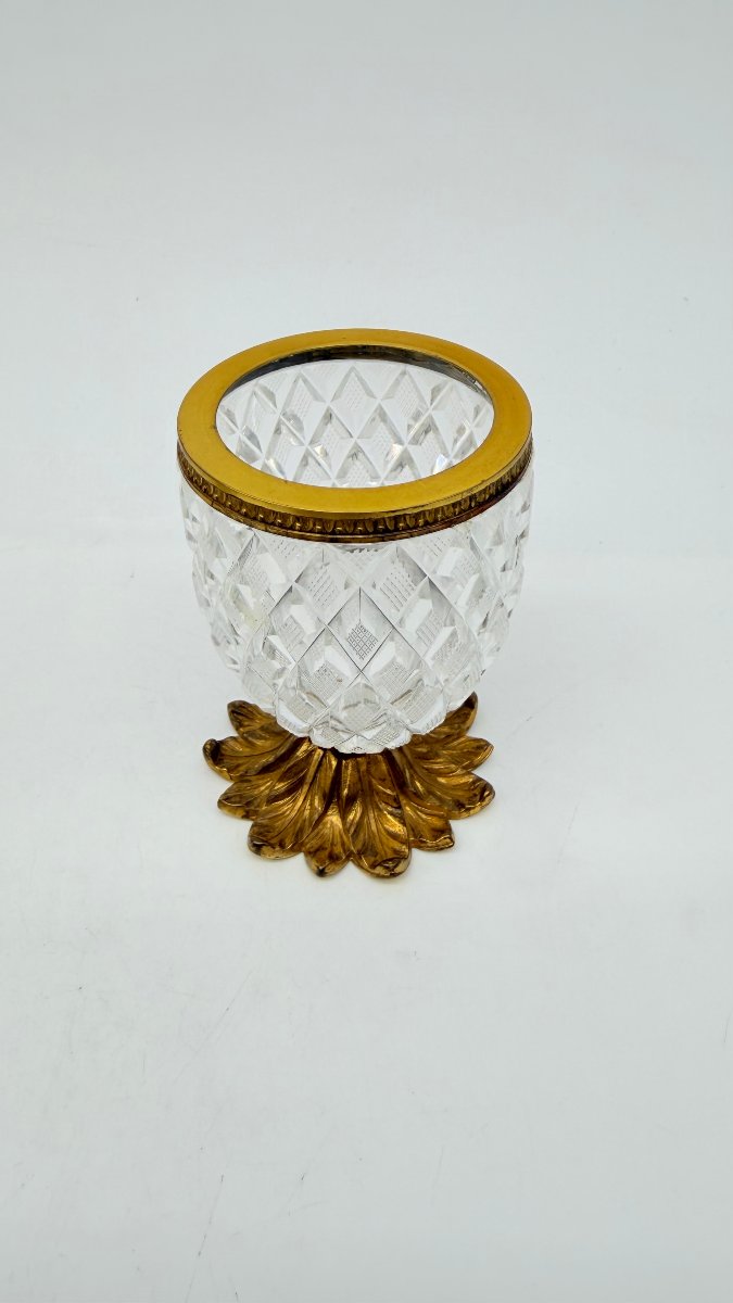  Paire de boîtes couvertes formant ananas en cristal taillé et bronze doré, époque Charles X-photo-4