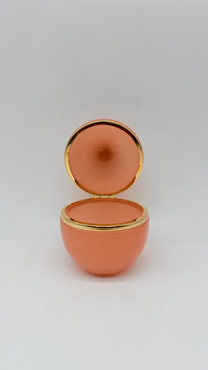  Boîte couverte ovoïde en opaline corail et bronze doré, époque Napoléon III-photo-2