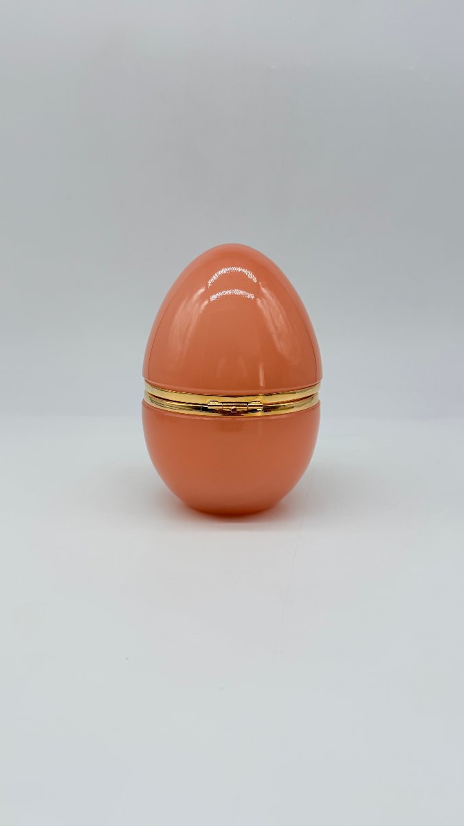  Boîte couverte ovoïde en opaline corail et bronze doré, époque Napoléon III-photo-1