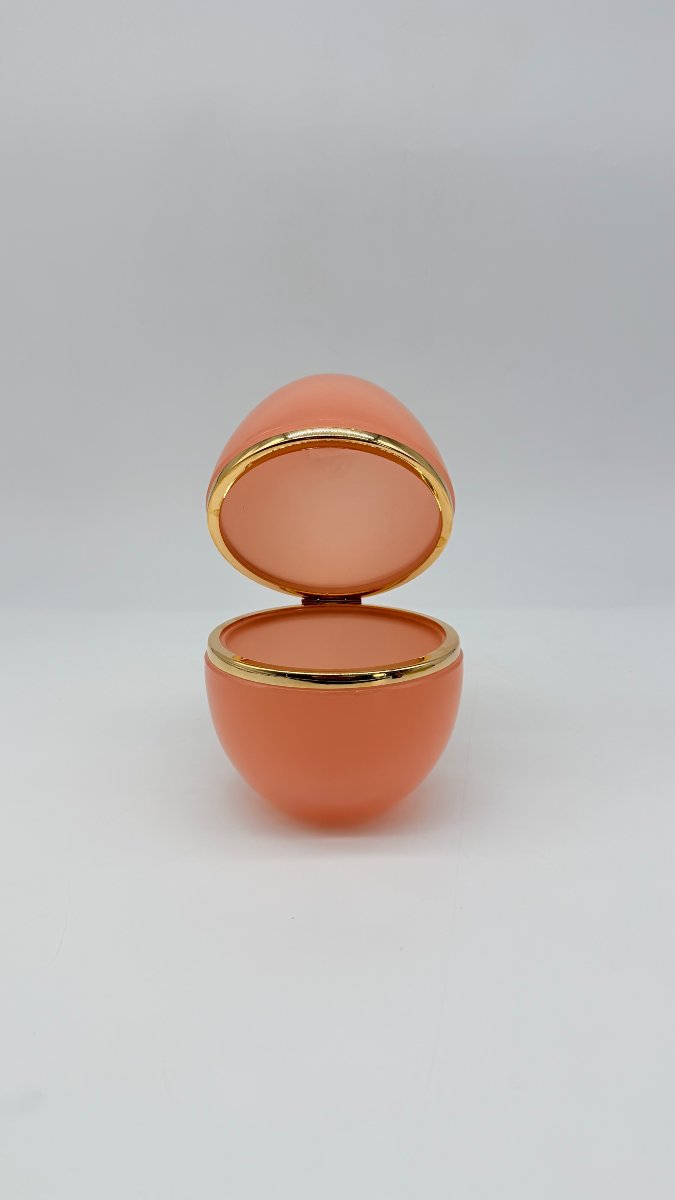  Boîte couverte ovoïde en opaline corail et bronze doré, époque Napoléon III-photo-3