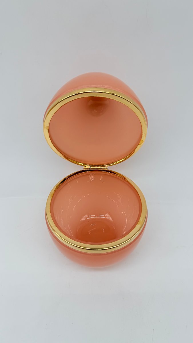  Boîte couverte ovoïde en opaline corail et bronze doré, époque Napoléon III-photo-5