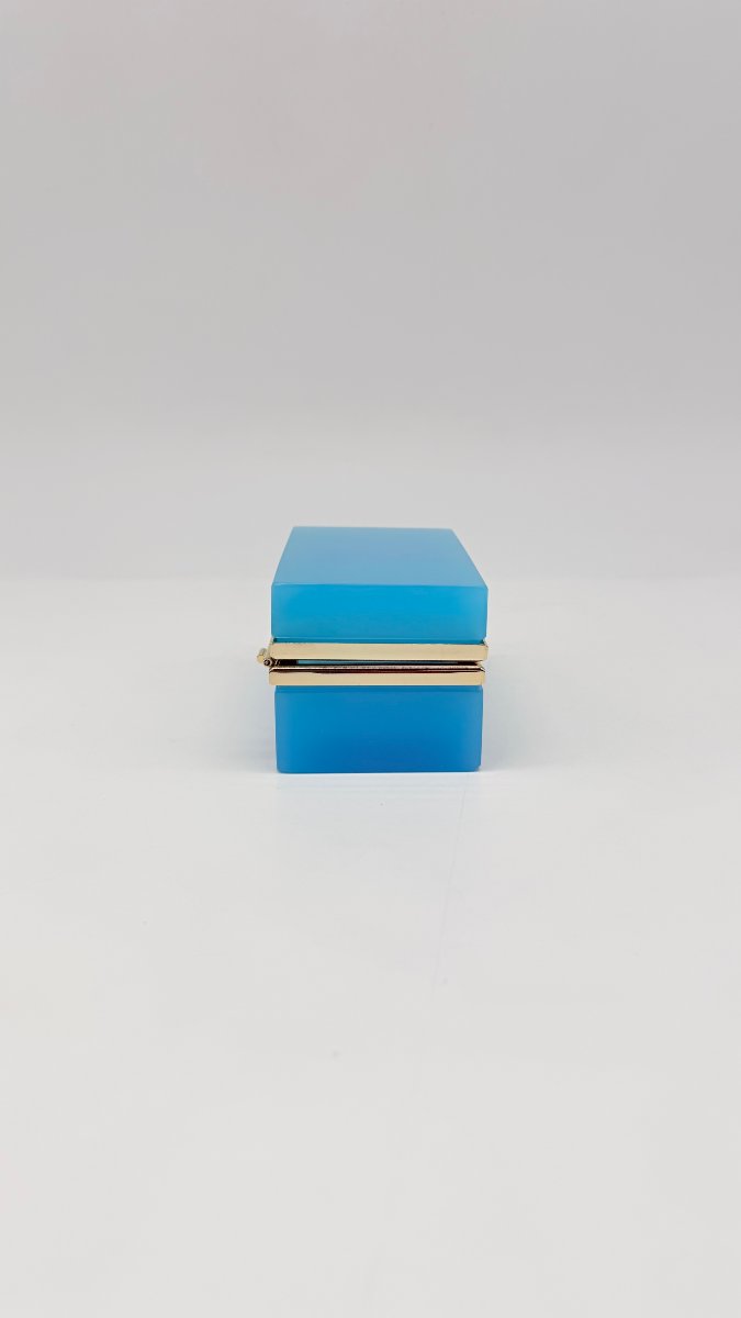 Boite rectangulaire en opaline bleu céleste et brozne doré. Epoque Napoléon III. -photo-3