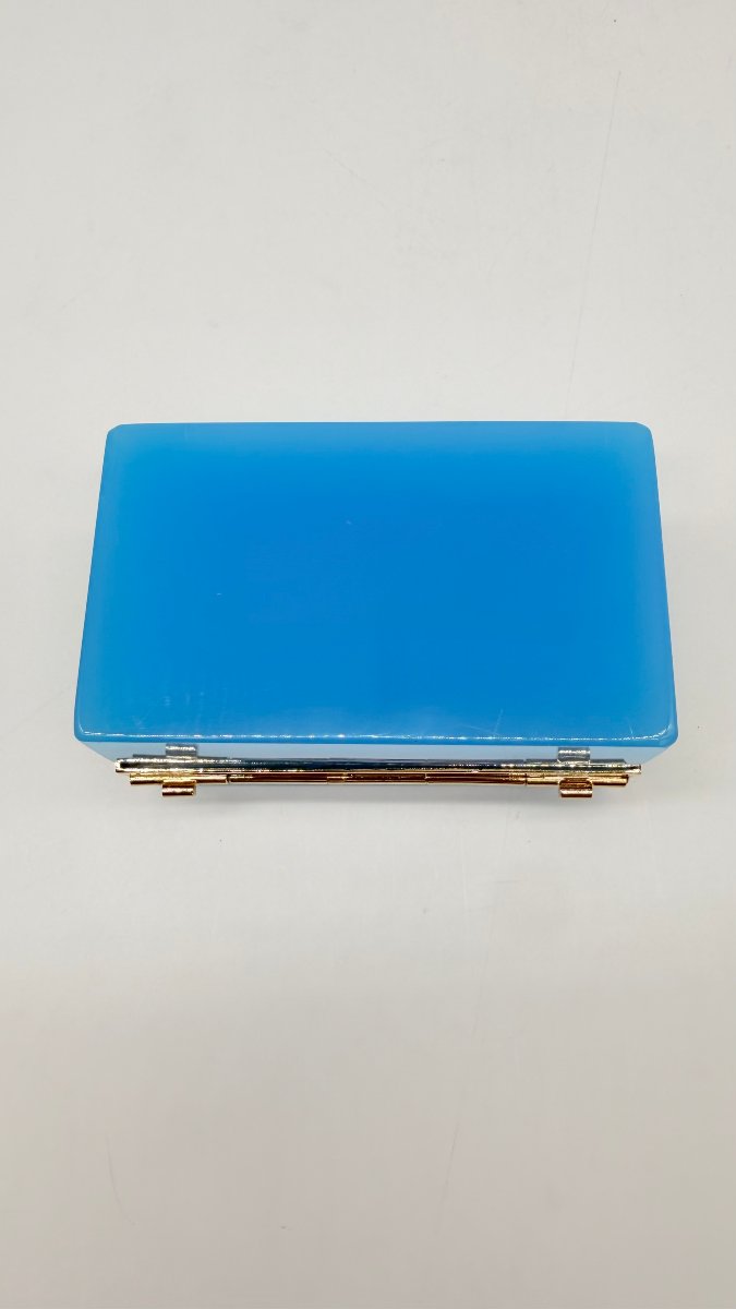Boite rectangulaire en opaline bleu céleste et brozne doré. Epoque Napoléon III. -photo-4