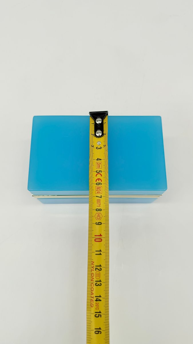 Boite rectangulaire en opaline bleu céleste et brozne doré. Epoque Napoléon III. -photo-8