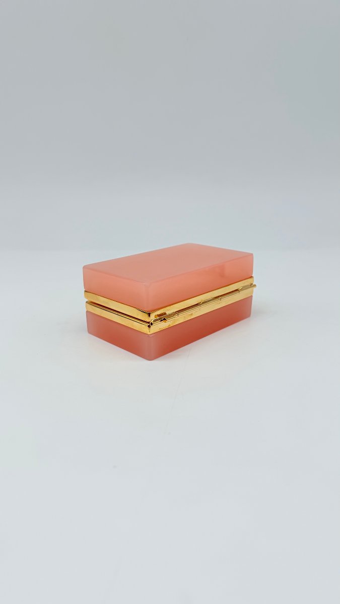 Coral Opaline Covered Box With Gilt Bronze Mount, Napoleon III -photo-2